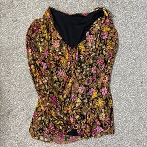 Jane and Delancey Floral Blouse - Pink, Yellow, Brown
